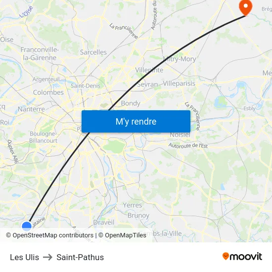 Les Ulis to Saint-Pathus map