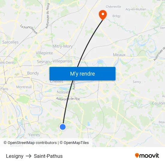 Lesigny to Saint-Pathus map