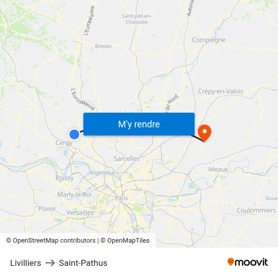 Livilliers to Saint-Pathus map