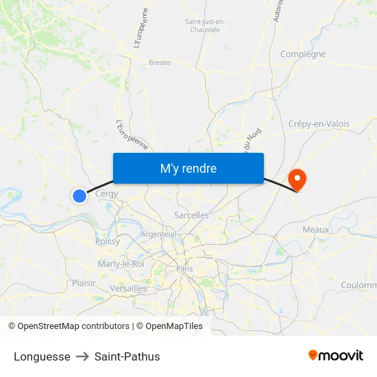 Longuesse to Saint-Pathus map