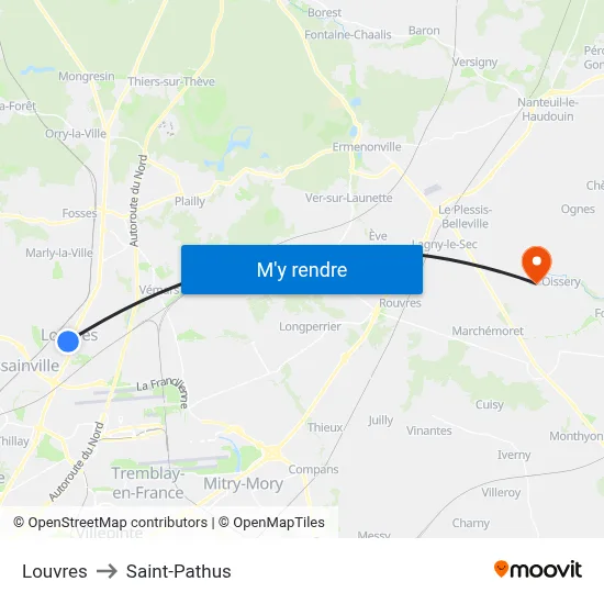 Louvres to Saint-Pathus map