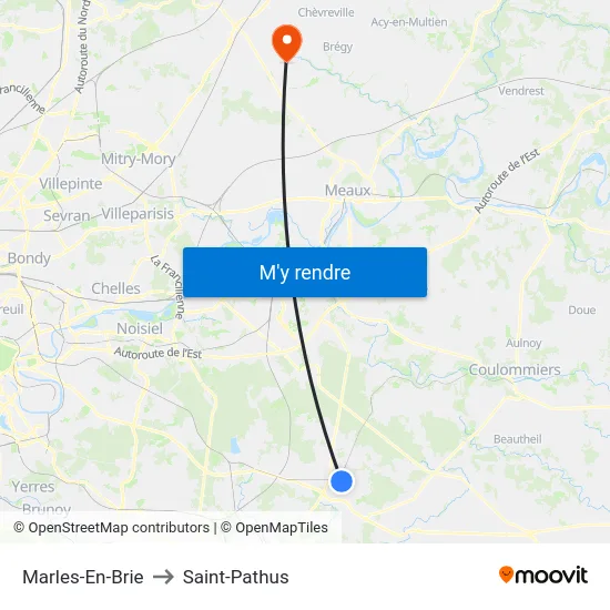 Marles-En-Brie to Saint-Pathus map