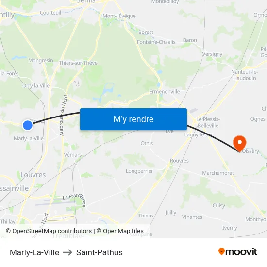 Marly-La-Ville to Saint-Pathus map