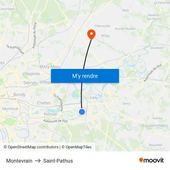 Montevrain to Saint-Pathus map