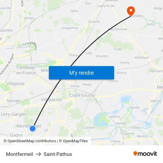 Montfermeil to Saint-Pathus map