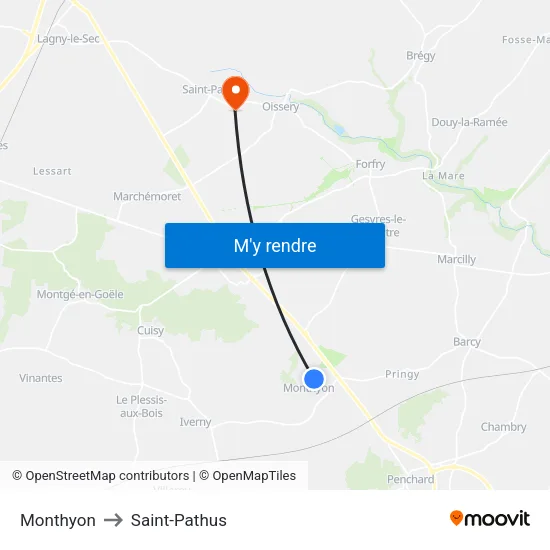 Monthyon to Saint-Pathus map