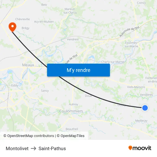Montolivet to Saint-Pathus map