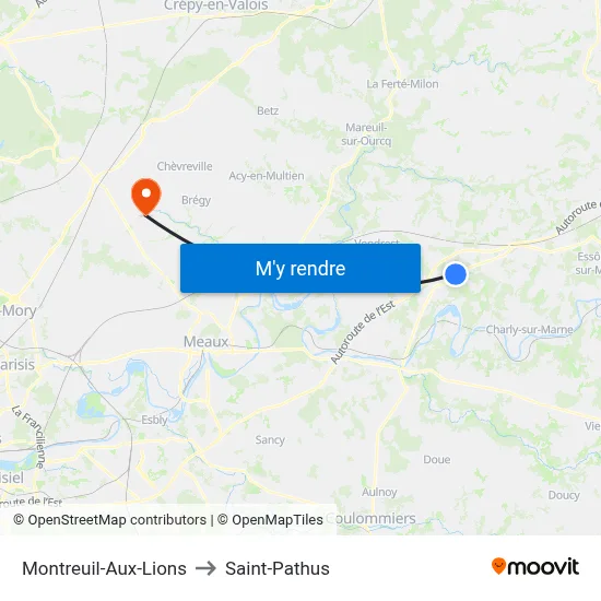 Montreuil-Aux-Lions to Saint-Pathus map