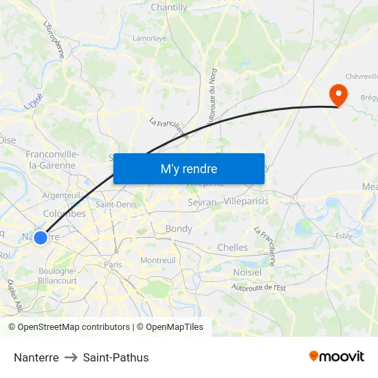 Nanterre to Saint-Pathus map