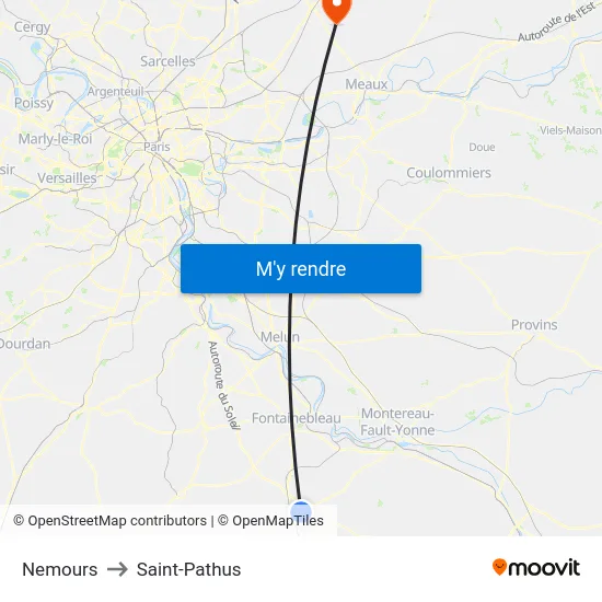 Nemours to Saint-Pathus map
