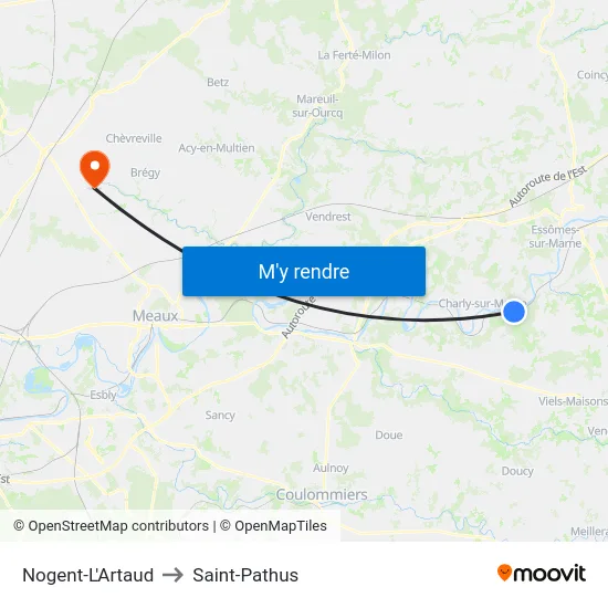 Nogent-L'Artaud to Saint-Pathus map