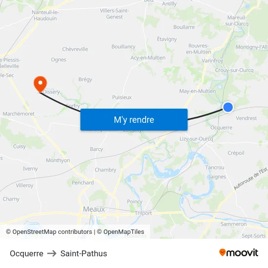 Ocquerre to Saint-Pathus map