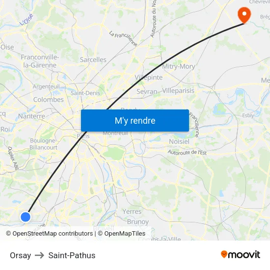 Orsay to Saint-Pathus map