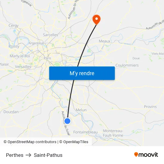 Perthes to Saint-Pathus map