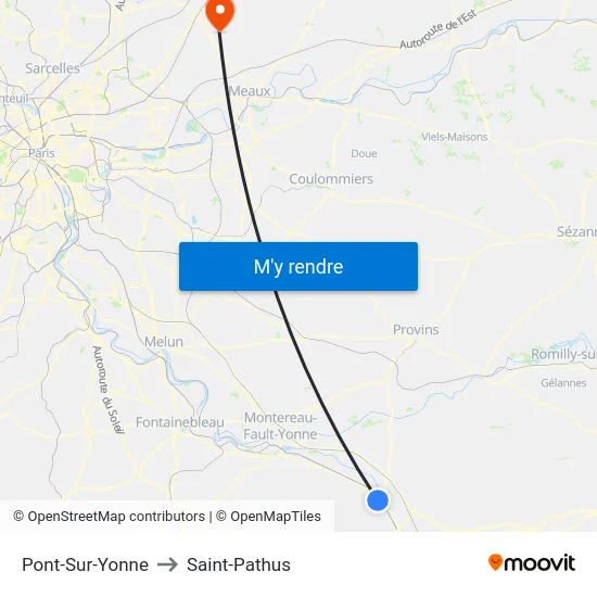 Pont-Sur-Yonne to Saint-Pathus map