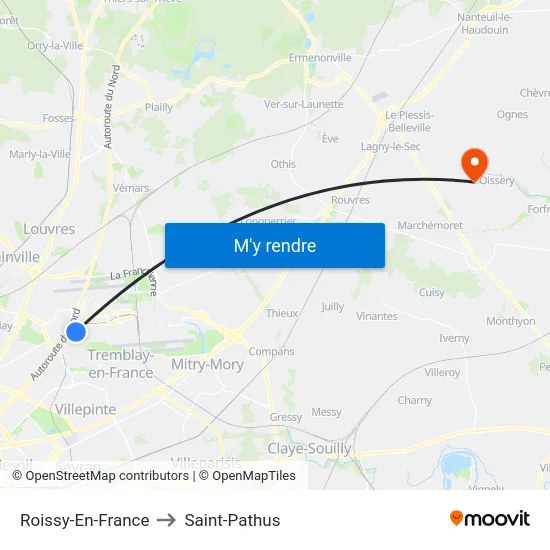 Roissy-En-France to Saint-Pathus map