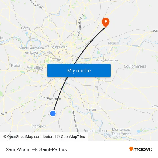 Saint-Vrain to Saint-Pathus map
