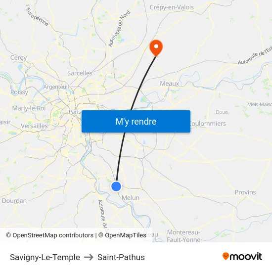 Savigny-Le-Temple to Saint-Pathus map
