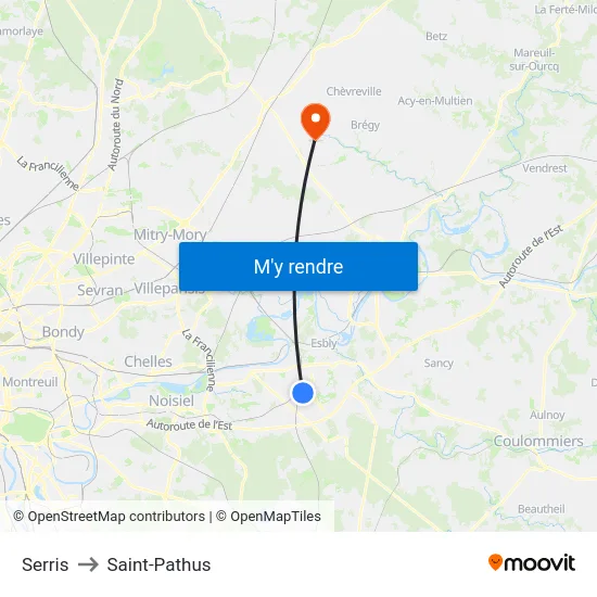 Serris to Saint-Pathus map