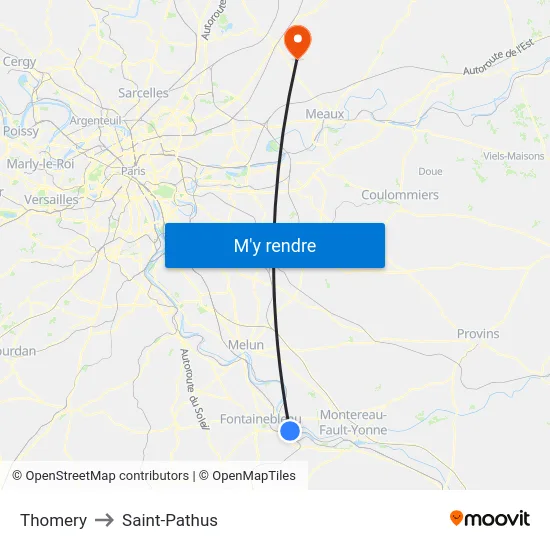 Thomery to Saint-Pathus map