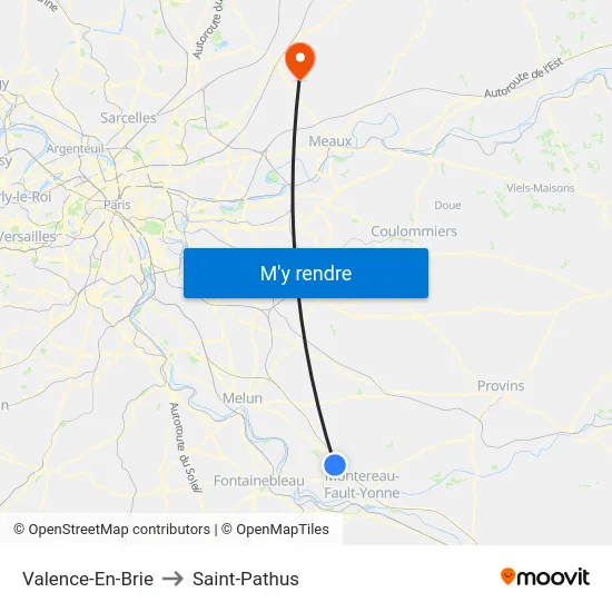 Valence-En-Brie to Saint-Pathus map