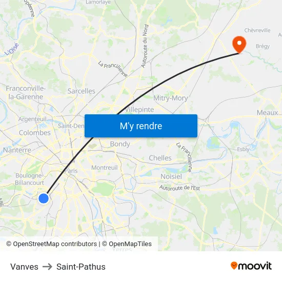 Vanves to Saint-Pathus map