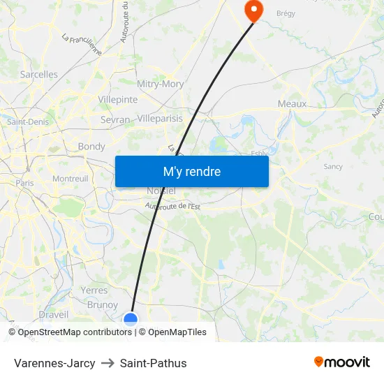 Varennes-Jarcy to Saint-Pathus map