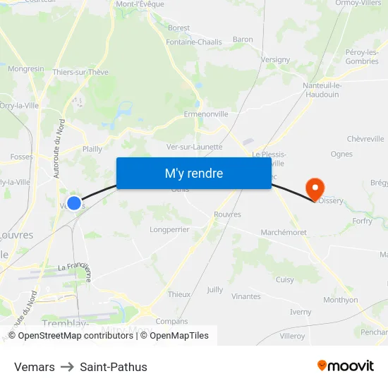 Vemars to Saint-Pathus map