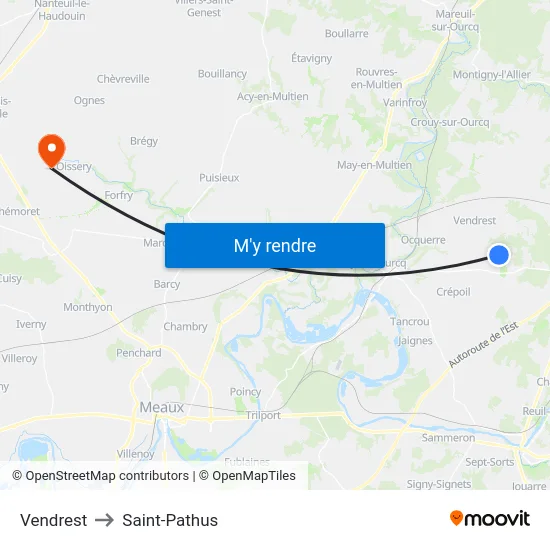 Vendrest to Saint-Pathus map
