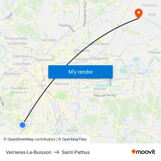 Verrieres-Le-Buisson to Saint-Pathus map