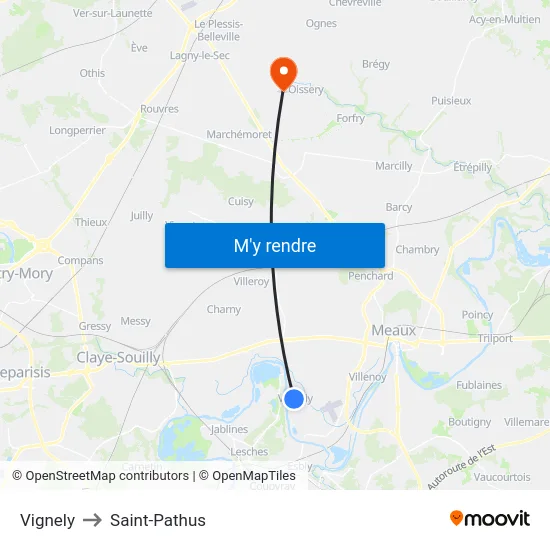 Vignely to Saint-Pathus map
