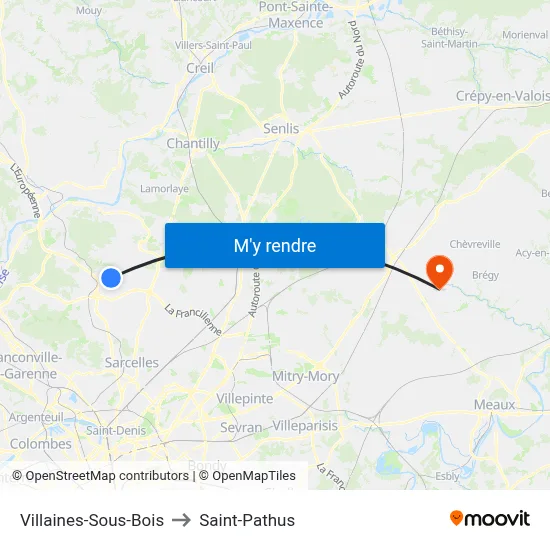Villaines-Sous-Bois to Saint-Pathus map