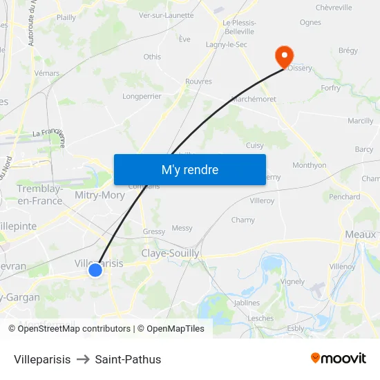 Villeparisis to Saint-Pathus map