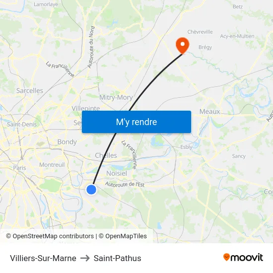 Villiers-Sur-Marne to Saint-Pathus map