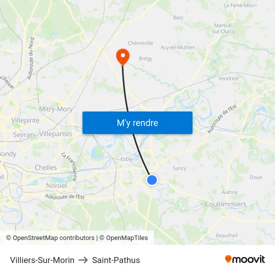 Villiers-Sur-Morin to Saint-Pathus map