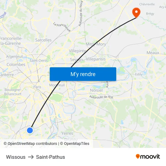 Wissous to Saint-Pathus map