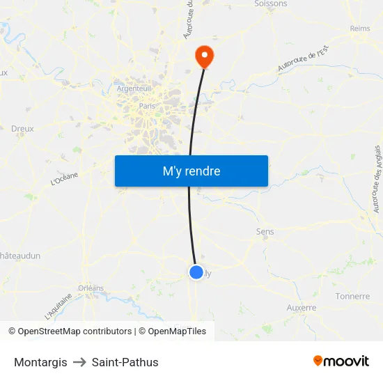 Montargis to Saint-Pathus map