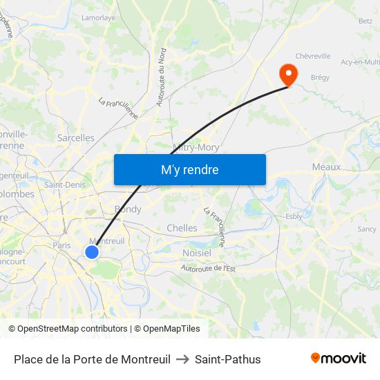 Place de la Porte de Montreuil to Saint-Pathus map