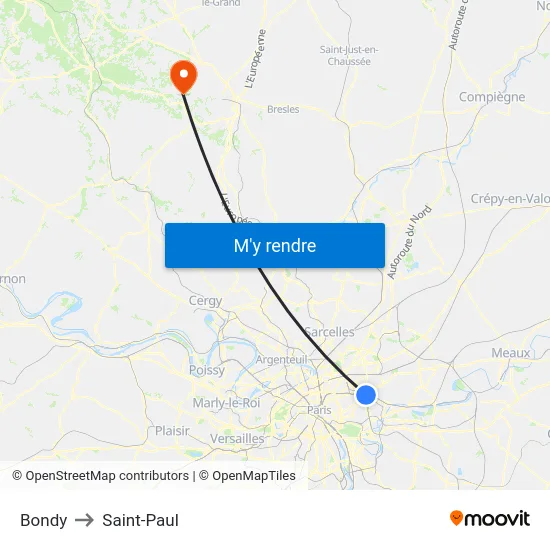 Bondy to Saint-Paul map