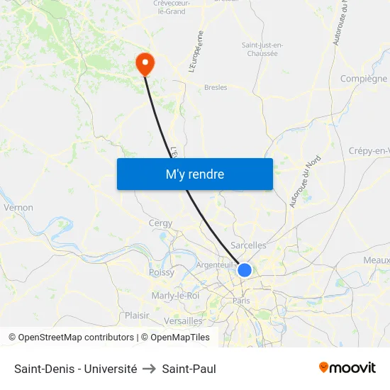 Saint-Denis - Université to Saint-Paul map