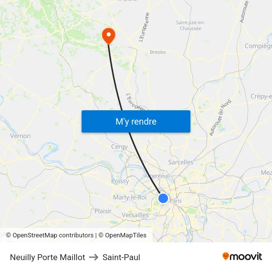 Neuilly Porte Maillot to Saint-Paul map