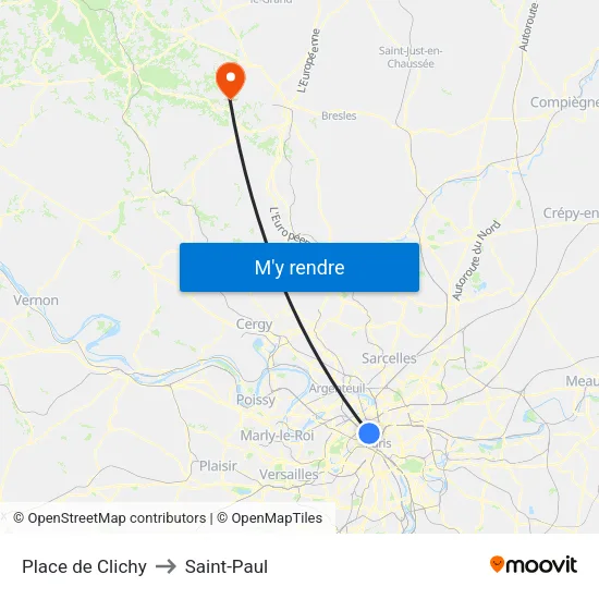 Place de Clichy to Saint-Paul map