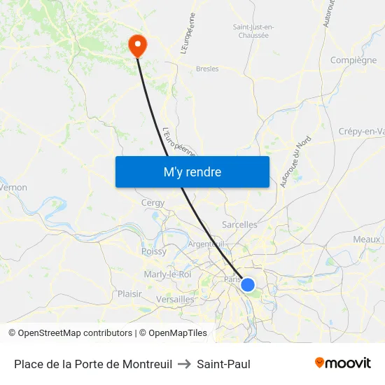 Place de la Porte de Montreuil to Saint-Paul map