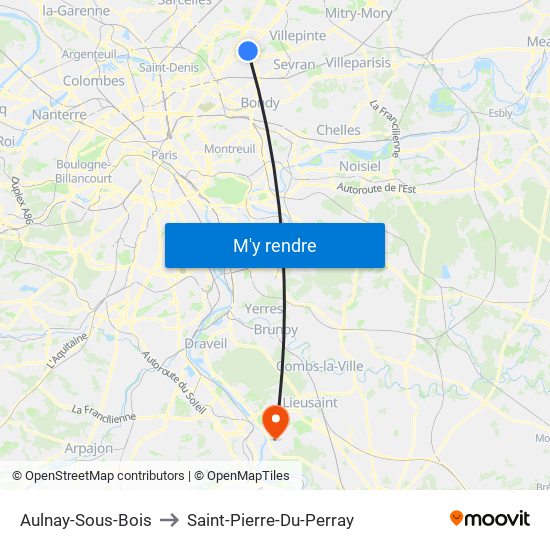 Aulnay-Sous-Bois to Saint-Pierre-Du-Perray map