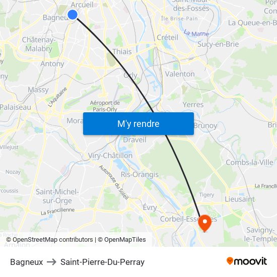 Bagneux to Saint-Pierre-Du-Perray map