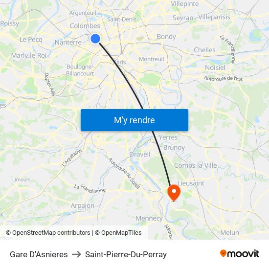 Gare D'Asnieres to Saint-Pierre-Du-Perray map