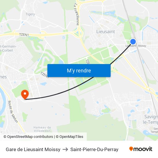 Gare de Lieusaint Moissy to Saint-Pierre-Du-Perray map