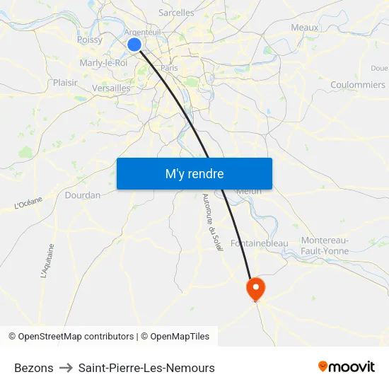 Bezons to Saint-Pierre-Les-Nemours map
