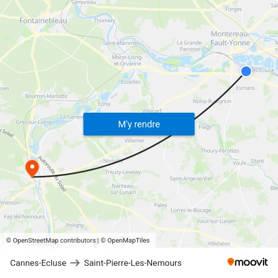 Cannes-Ecluse to Saint-Pierre-Les-Nemours map