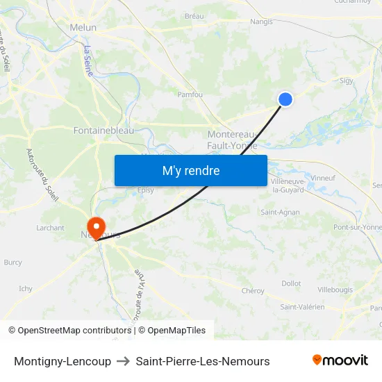 Montigny-Lencoup to Saint-Pierre-Les-Nemours map